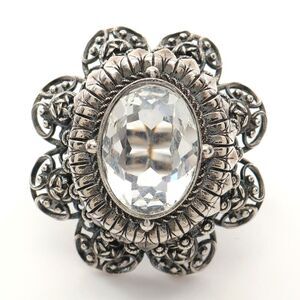 Alexander McQueen Stainless Steel Crystal Ring